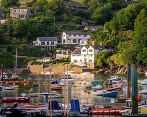 Preview wallpaper boats, water, buildings, hill