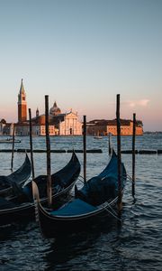 Preview wallpaper boats, water, buildings, twilight, venice