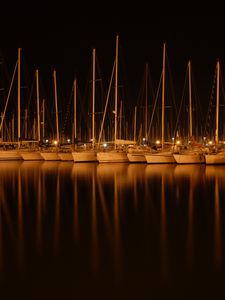 Preview wallpaper boats, water, night, dark