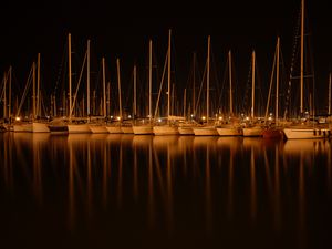 Preview wallpaper boats, water, night, dark