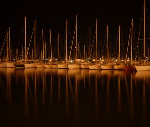 Preview wallpaper boats, water, night, dark