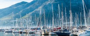 Preview wallpaper boats, yachts, masts, sea, mountains