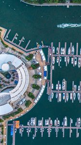 Preview wallpaper boats, yachts, pier, sea, aerial view