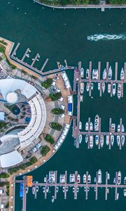 Preview wallpaper boats, yachts, pier, sea, aerial view