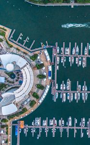 Preview wallpaper boats, yachts, pier, sea, aerial view