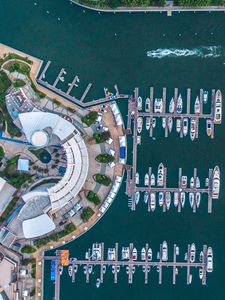 Preview wallpaper boats, yachts, pier, sea, aerial view