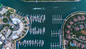 Preview wallpaper boats, yachts, pier, sea, aerial view