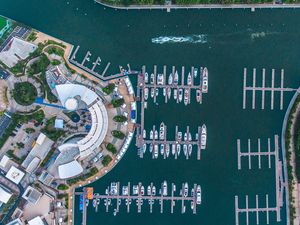 Preview wallpaper boats, yachts, pier, sea, aerial view