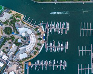 Preview wallpaper boats, yachts, pier, sea, aerial view