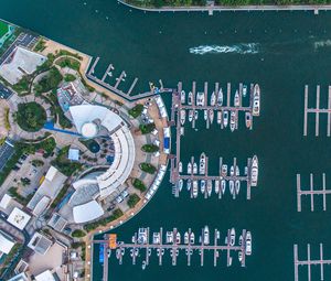 Preview wallpaper boats, yachts, pier, sea, aerial view