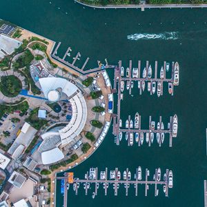 Preview wallpaper boats, yachts, pier, sea, aerial view