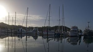 Preview wallpaper boats, yachts, water, lake, reflection, sun