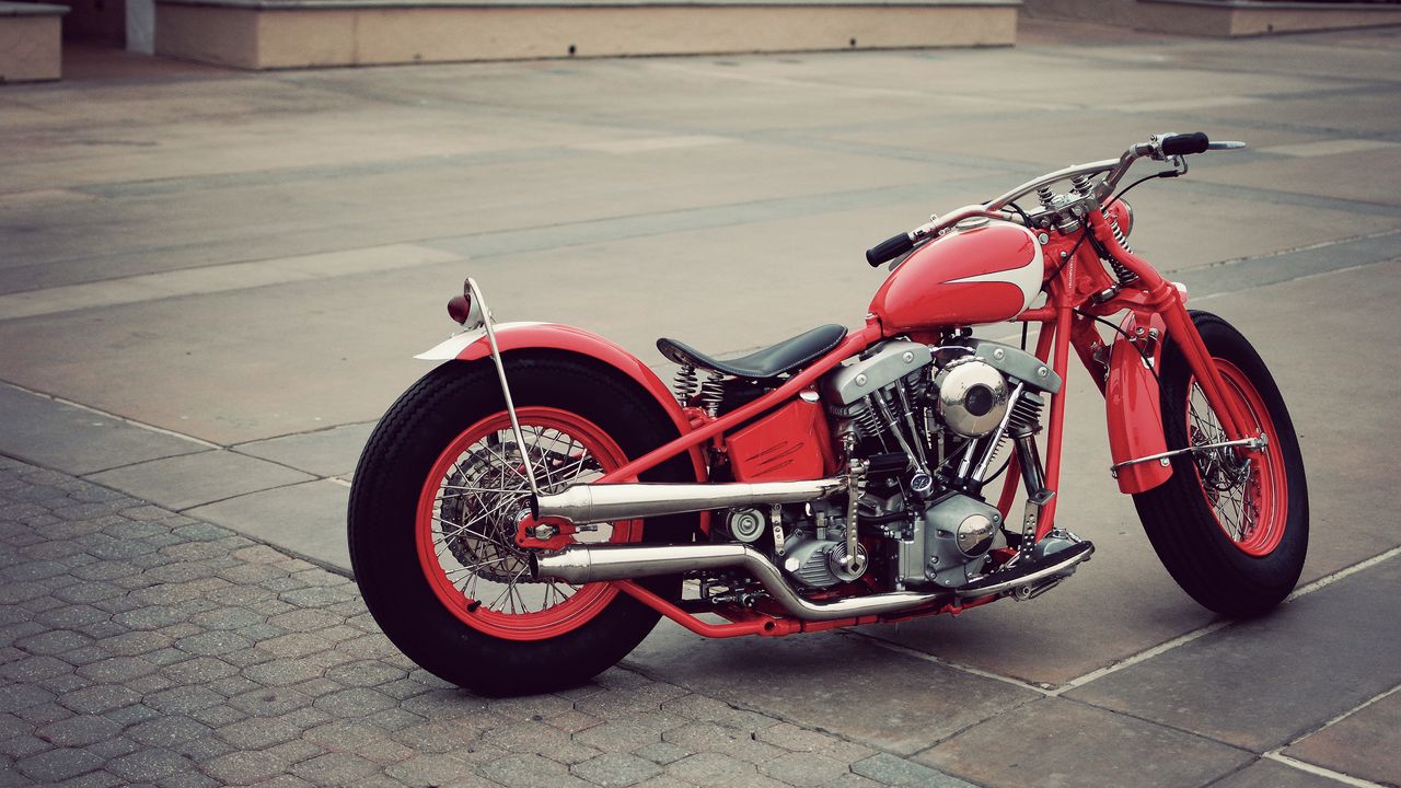 Wallpaper bobber, vintage, motorcycle, red