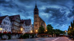 Preview wallpaper boeblingen, germany, area, building, home, church, flowers, hdr