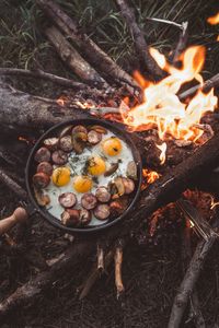 Preview wallpaper bonfire, camping, fried eggs, fire