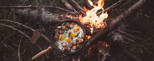 Preview wallpaper bonfire, camping, fried eggs, fire