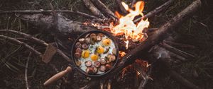 Preview wallpaper bonfire, camping, fried eggs, fire