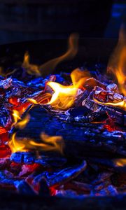 Preview wallpaper bonfire, fire, ash, firewood, embers