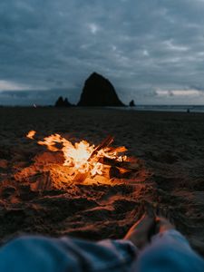 Preview wallpaper bonfire, fire, beach, sand, dusk