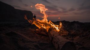 Preview wallpaper bonfire, fire, beach, dusk, dark