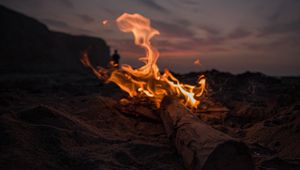 Preview wallpaper bonfire, fire, beach, dusk, dark