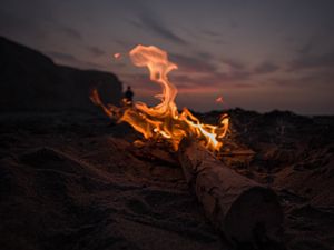 Preview wallpaper bonfire, fire, beach, dusk, dark