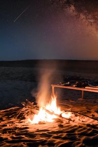 Preview wallpaper bonfire, fire, beach, night, dark