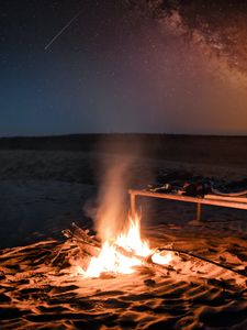 Preview wallpaper bonfire, fire, beach, night, dark