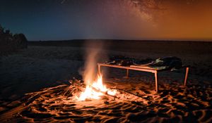 Preview wallpaper bonfire, fire, beach, night, dark
