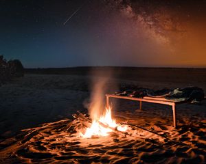 Preview wallpaper bonfire, fire, beach, night, dark