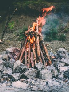 Preview wallpaper bonfire, fire, camping, stones