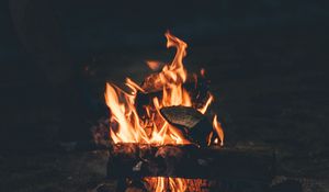 Preview wallpaper bonfire, fire, camping, firewood, night