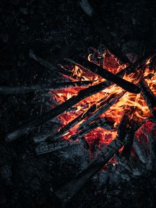 Preview wallpaper bonfire, fire, coals, firewood