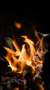 Preview wallpaper bonfire, fire, firewood, ash, coals