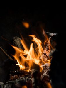 Preview wallpaper bonfire, fire, firewood, ash, coals