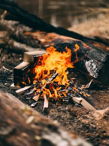 Preview wallpaper bonfire, fire, firewood, camping