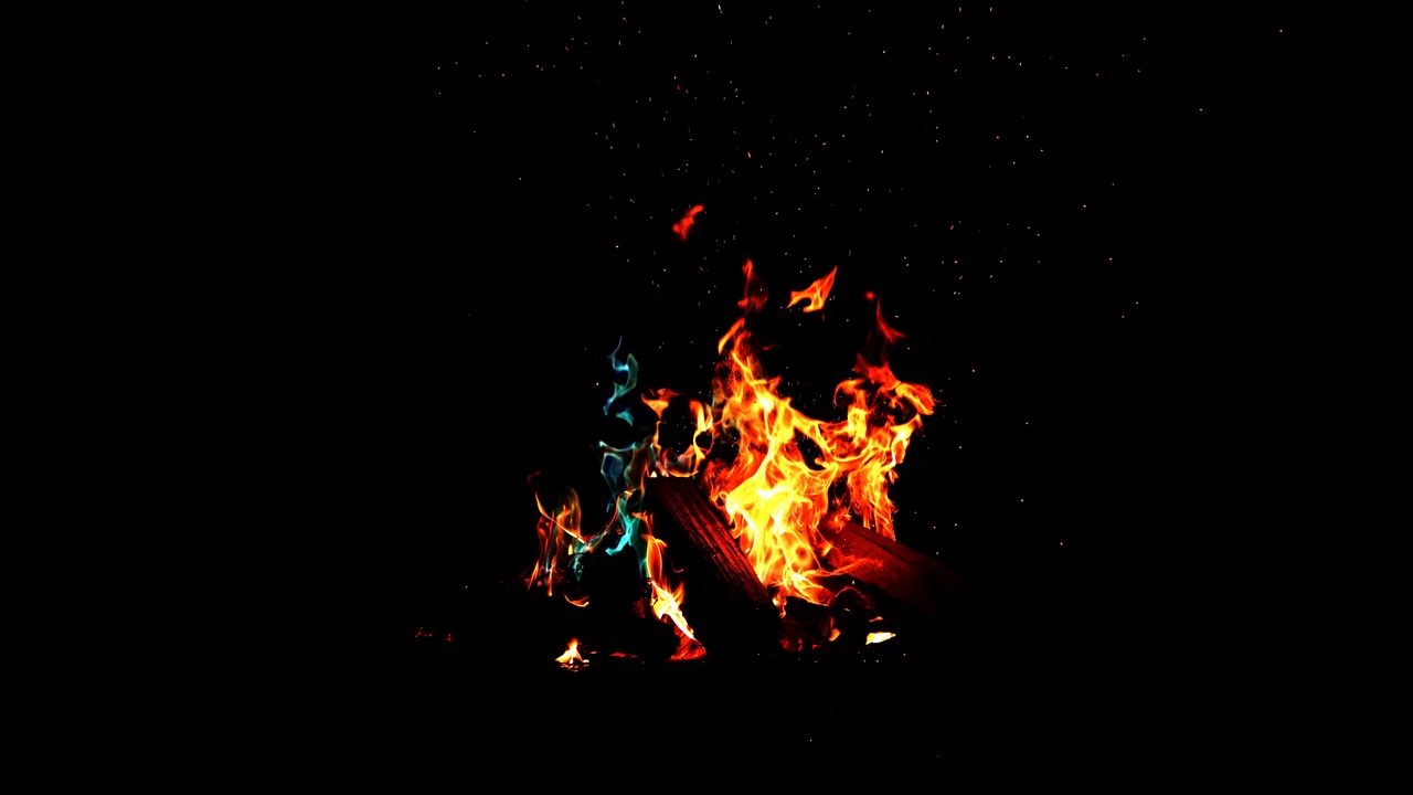 Wallpaper bonfire, fire, firewood, sparks, dark, light, camping