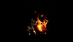 Preview wallpaper bonfire, fire, firewood, sparks, dark, light, camping