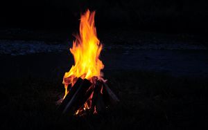 Preview wallpaper bonfire, fire, firewood, camping, night