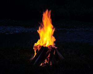 Preview wallpaper bonfire, fire, firewood, camping, night