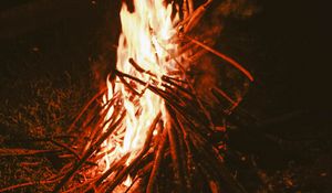 Preview wallpaper bonfire, fire, firewood, dark