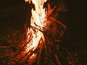 Preview wallpaper bonfire, fire, firewood, dark