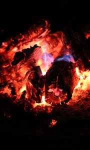 Preview wallpaper bonfire, fire, firewood, flame, dark