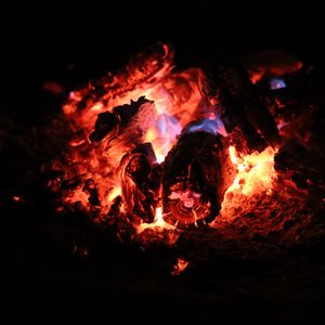 Preview wallpaper bonfire, fire, firewood, flame, dark