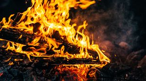 Preview wallpaper bonfire, fire, flame, firewood, coals, ash