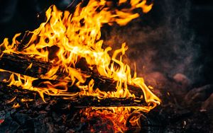 Preview wallpaper bonfire, fire, flame, firewood, coals, ash