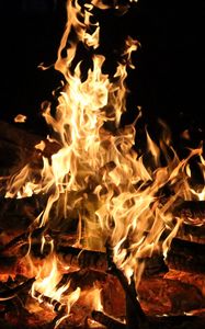 Preview wallpaper bonfire, fire, flame, firewood, coals