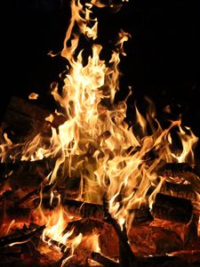 Preview wallpaper bonfire, fire, flame, firewood, coals