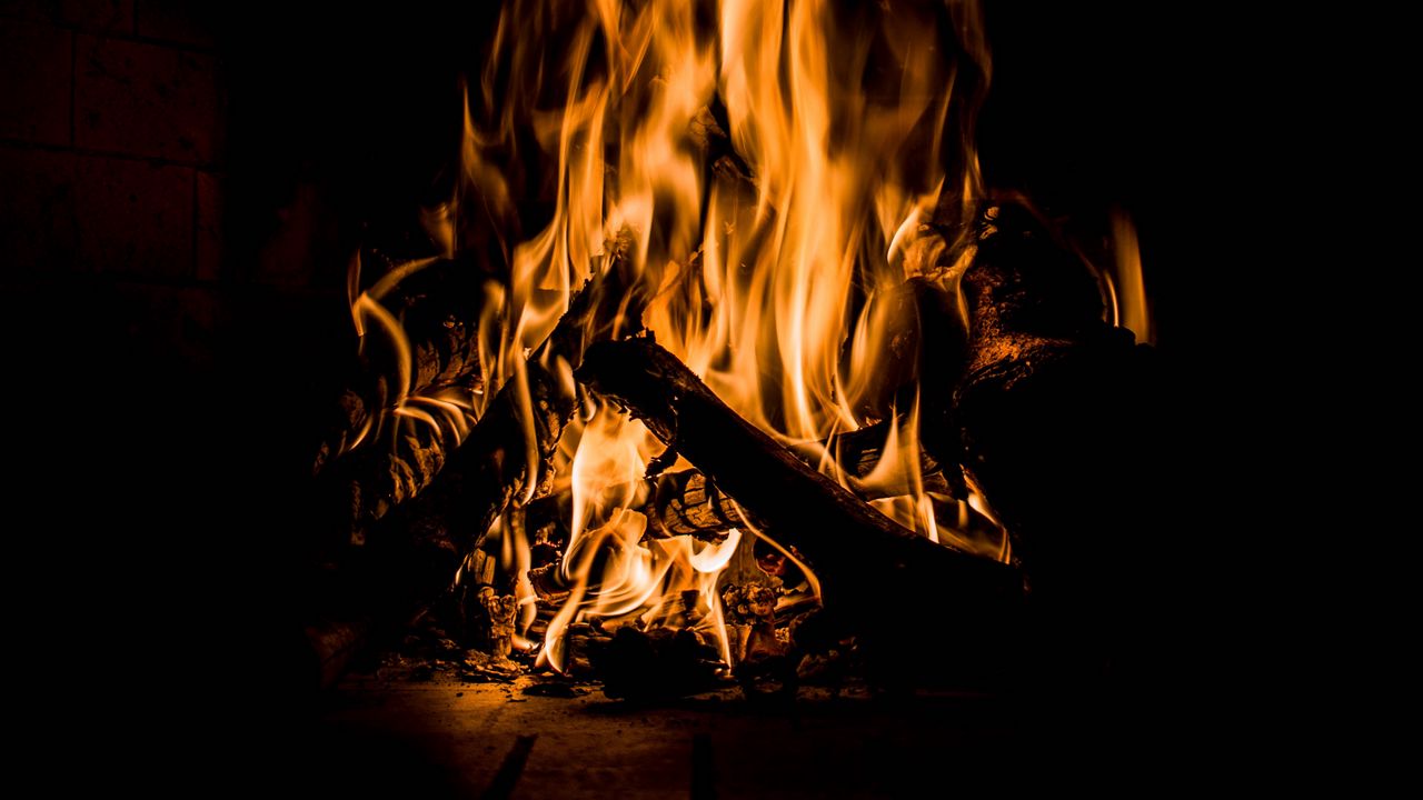 Wallpaper bonfire, fire, flame, burning, dark, firewood