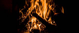 Preview wallpaper bonfire, fire, flame, burning, dark, firewood